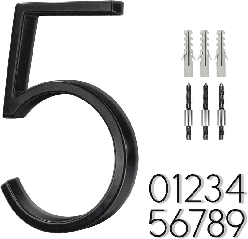 BVNUD 6 Inch Stainless Steel Floating House Number, Metal Modern House Numbers, for Outdoor Mailbox Yard Home Wall DoorGarage Gate with Nail Kit, Coated Black, 911 Visibility Signage - Image 1